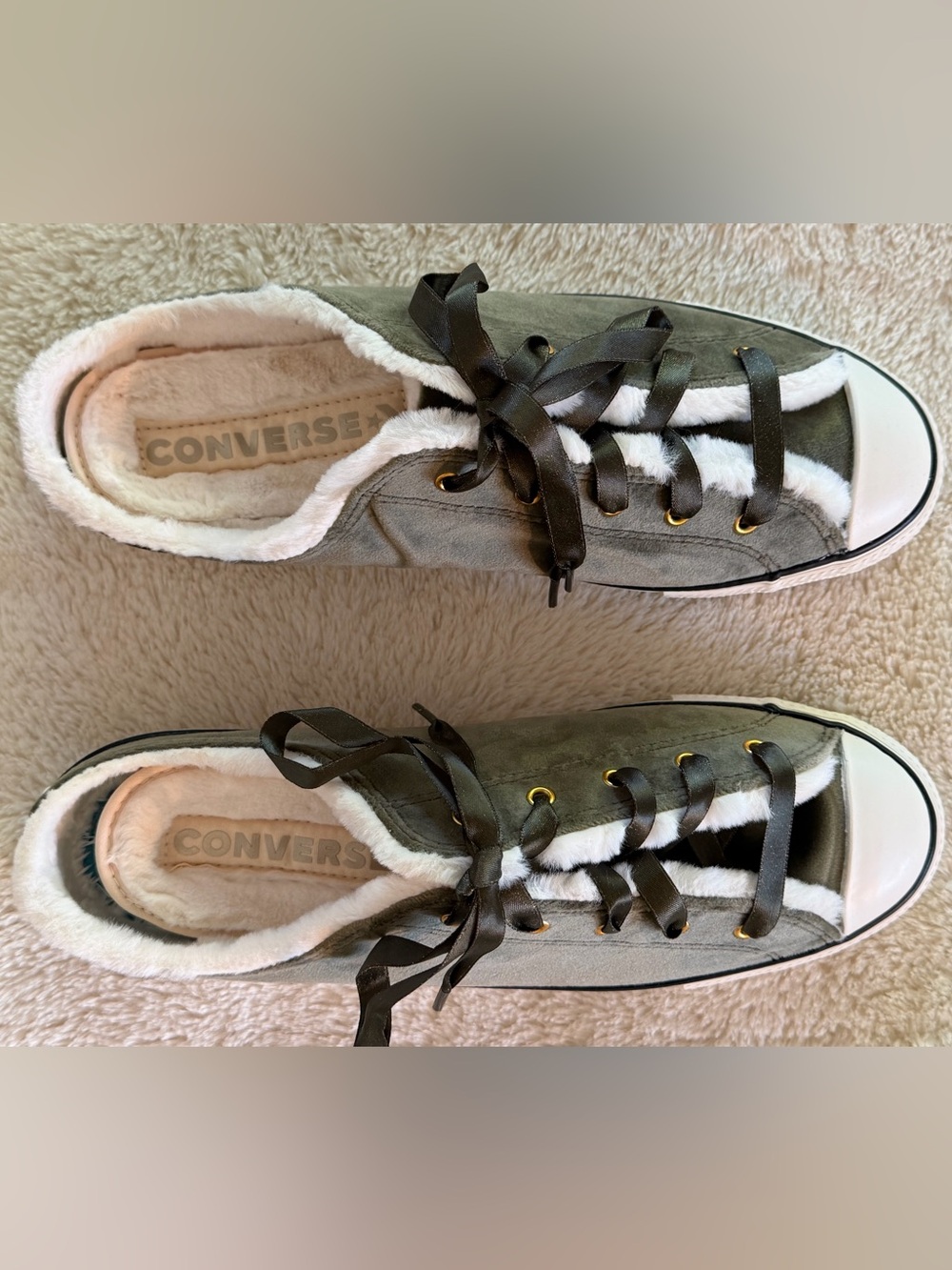 Converse Chuck Taylor Dainty Mule Slip Faux Fur Olive Women’s 9 NIB